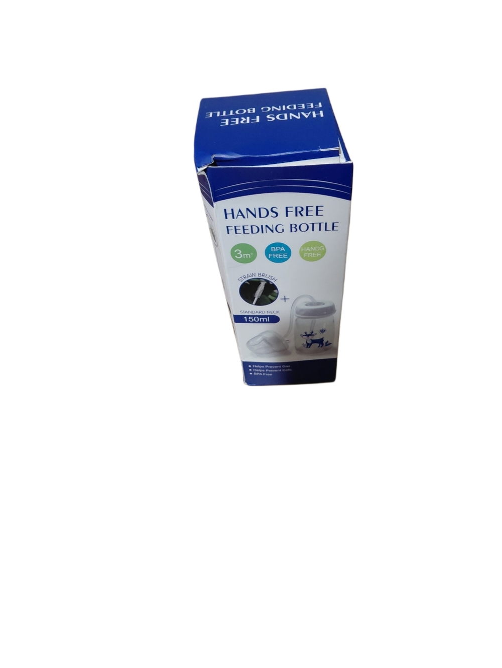 Hands Free Feeding Bottle - White and Blue